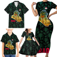 Iraq Family Matching Short Sleeve Bodycon Dress and Hawaiian Shirt with Palm Tree Landscape and Map Silhouette Design - Wonder Print Shop