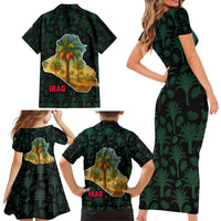 Iraq Family Matching Short Sleeve Bodycon Dress and Hawaiian Shirt with Palm Tree Landscape and Map Silhouette Design - Wonder Print Shop