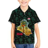 Iraq Family Matching Short Sleeve Bodycon Dress and Hawaiian Shirt with Palm Tree Landscape and Map Silhouette Design - Wonder Print Shop