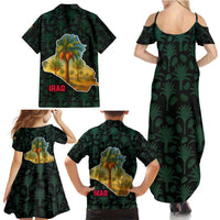 Iraq Family Matching Summer Maxi Dress and Hawaiian Shirt with Palm Tree Landscape and Map Silhouette Design - Wonder Print Shop