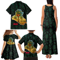 Iraq Family Matching Tank Maxi Dress and Hawaiian Shirt with Palm Tree Landscape and Map Silhouette Design - Wonder Print Shop