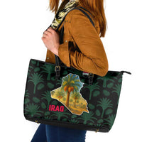 Iraq Leather Tote Bag with Palm Tree Landscape and Map Silhouette Design - Wonder Print Shop