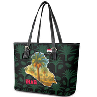 Iraq Leather Tote Bag with Palm Tree Landscape and Map Silhouette Design - Wonder Print Shop