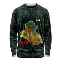 Iraq Long Sleeve Shirt with Palm Tree Landscape and Map Silhouette Design - Wonder Print Shop