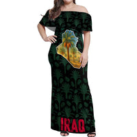 Iraq Off Shoulder Maxi Dress with Palm Tree Landscape and Map Silhouette Design - Wonder Print Shop