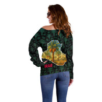 Iraq Off Shoulder Sweater with Palm Tree Landscape and Map Silhouette Design - Wonder Print Shop