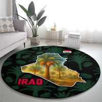 Iraq Round Carpet with Palm Tree Landscape and Map Silhouette Design - Wonder Print Shop