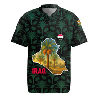 Iraq Rugby Jersey with Palm Tree Landscape and Map Silhouette Design - Wonder Print Shop