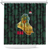 Iraq Shower Curtain with Palm Tree Landscape and Map Silhouette Design - Wonder Print Shop