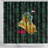 Iraq Shower Curtain with Palm Tree Landscape and Map Silhouette Design - Wonder Print Shop