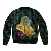 Iraq Sleeve Zip Bomber Jacket with Palm Tree Landscape and Map Silhouette Design - Wonder Print Shop