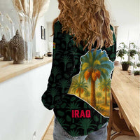 Iraq Women Casual Shirt with Palm Tree Landscape and Map Silhouette Design - Wonder Print Shop