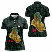 Iraq Women Polo Shirt with Palm Tree Landscape and Map Silhouette Design - Wonder Print Shop