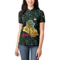 Iraq Women Polo Shirt with Palm Tree Landscape and Map Silhouette Design - Wonder Print Shop