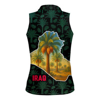 Iraq Women Sleeveless Polo Shirt with Palm Tree Landscape and Map Silhouette Design - Wonder Print Shop