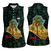 Iraq Women Sleeveless Polo Shirt with Palm Tree Landscape and Map Silhouette Design - Wonder Print Shop