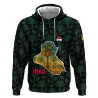 Iraq Zip Hoodie with Palm Tree Landscape and Map Silhouette Design - Wonder Print Shop