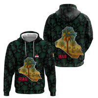 Iraq Zip Hoodie with Palm Tree Landscape and Map Silhouette Design - Wonder Print Shop