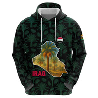 Iraq Zip Hoodie with Palm Tree Landscape and Map Silhouette Design - Wonder Print Shop