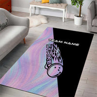Bowling Strike Graphic Area Rug Custom Flaming Ball and Pastel Gradient Swirl Pattern Design - Wonder Print Shop
