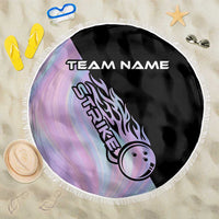 Bowling Strike Graphic Beach Blanket Custom Flaming Ball and Pastel Gradient Swirl Pattern Design - Wonder Print Shop
