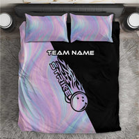 Bowling Strike Graphic Bedding Set Custom Flaming Ball and Pastel Gradient Swirl Pattern Design - Wonder Print Shop