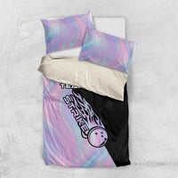 Bowling Strike Graphic Bedding Set Custom Flaming Ball and Pastel Gradient Swirl Pattern Design - Wonder Print Shop