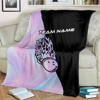 Bowling Strike Graphic Blanket Custom Flaming Ball and Pastel Gradient Swirl Pattern Design - Wonder Print Shop