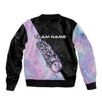 Bowling Strike Graphic Bomber Jacket Custom Flaming Ball and Pastel Gradient Swirl Pattern Design - Wonder Print Shop