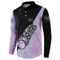 Bowling Strike Graphic Button Sweatshirt Custom Flaming Ball and Pastel Gradient Swirl Pattern Design - Wonder Print Shop