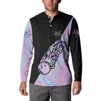 Bowling Strike Graphic Button Sweatshirt Custom Flaming Ball and Pastel Gradient Swirl Pattern Design - Wonder Print Shop