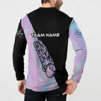 Bowling Strike Graphic Button Sweatshirt Custom Flaming Ball and Pastel Gradient Swirl Pattern Design - Wonder Print Shop