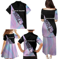 Bowling Strike Graphic Family Matching Puletasi and Hawaiian Shirt Custom Flaming Ball and Pastel Gradient Swirl Pattern Design - Wonder Print Shop
