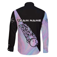 Bowling Strike Graphic Family Matching Puletasi and Hawaiian Shirt Custom Flaming Ball and Pastel Gradient Swirl Pattern Design - Wonder Print Shop