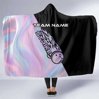 Bowling Strike Graphic Hooded Blanket Custom Flaming Ball and Pastel Gradient Swirl Pattern Design - Wonder Print Shop