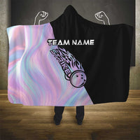 Bowling Strike Graphic Hooded Blanket Custom Flaming Ball and Pastel Gradient Swirl Pattern Design - Wonder Print Shop
