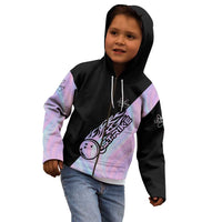 Bowling Strike Graphic Kid Hoodie Custom Flaming Ball and Pastel Gradient Swirl Pattern Design - Wonder Print Shop