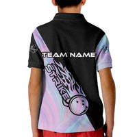 Bowling Strike Graphic Kid Polo Shirt Custom Flaming Ball and Pastel Gradient Swirl Pattern Design - Wonder Print Shop