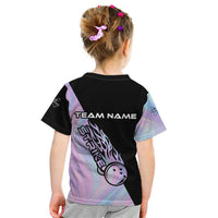 Bowling Strike Graphic Kid T Shirt Custom Flaming Ball and Pastel Gradient Swirl Pattern Design - Wonder Print Shop