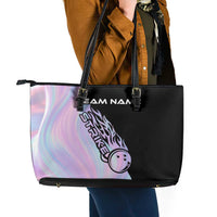 Bowling Strike Graphic Leather Tote Bag Custom Flaming Ball and Pastel Gradient Swirl Pattern Design - Wonder Print Shop