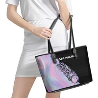 Bowling Strike Graphic Leather Tote Bag Custom Flaming Ball and Pastel Gradient Swirl Pattern Design - Wonder Print Shop