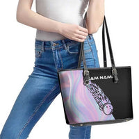 Bowling Strike Graphic Leather Tote Bag Custom Flaming Ball and Pastel Gradient Swirl Pattern Design - Wonder Print Shop