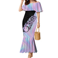 Bowling Strike Graphic Mermaid Dress Custom Flaming Ball and Pastel Gradient Swirl Pattern Design - Wonder Print Shop