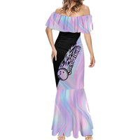 Bowling Strike Graphic Mermaid Dress Custom Flaming Ball and Pastel Gradient Swirl Pattern Design - Wonder Print Shop