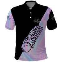 Bowling Strike Graphic Polo Shirt Custom Flaming Ball and Pastel Gradient Swirl Pattern Design - Wonder Print Shop