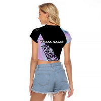 Bowling Strike Graphic Raglan Cropped T Shirt Custom Flaming Ball and Pastel Gradient Swirl Pattern Design - Wonder Print Shop