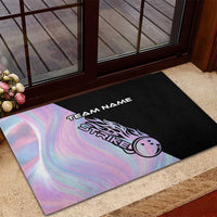 Bowling Strike Graphic Rubber Doormat Custom Flaming Ball and Pastel Gradient Swirl Pattern Design - Wonder Print Shop