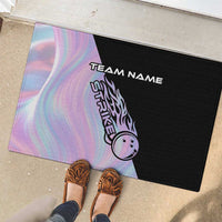 Bowling Strike Graphic Rubber Doormat Custom Flaming Ball and Pastel Gradient Swirl Pattern Design - Wonder Print Shop
