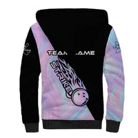 Bowling Strike Graphic Sherpa Hoodie Custom Flaming Ball and Pastel Gradient Swirl Pattern Design - Wonder Print Shop