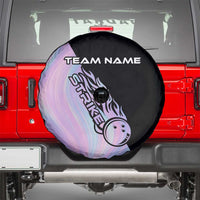 Bowling Strike Graphic Spare Tire Cover Custom Flaming Ball and Pastel Gradient Swirl Pattern Design - Wonder Print Shop